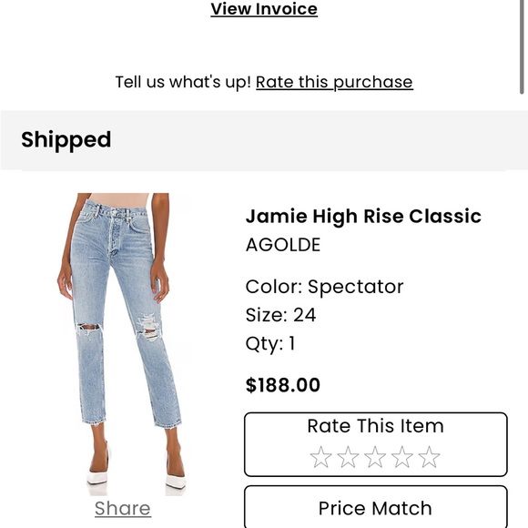 Agolde Light Blue Straight Leg Jeans with Distressing - Picture 3 of 5